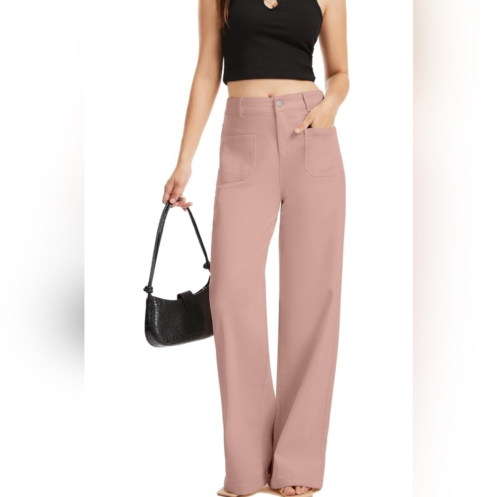 Wide Leg High Waisted Pants Size L NWT Blush Pink Stretchy Soft Trendy